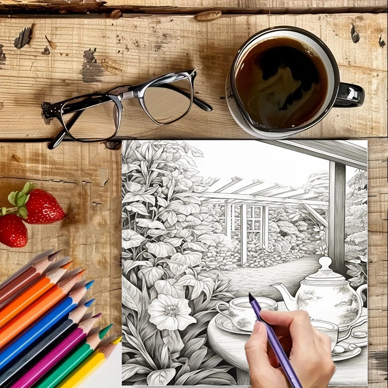 Libro para colorear Tea In The - Painting Supplies reseña y precio